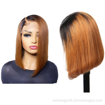 Uniky Short Lace Front Human Hair Wigs Straight Remy Ombre Bob Wig 1b/30 99j Grey Blue Pink 13X4 Lace Front Wigs